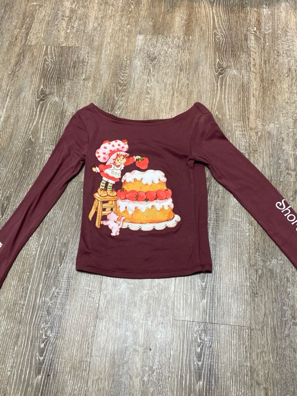 Girls' Strawberry Shortcake Long-Sleeve off the shoulder Top in Maroon